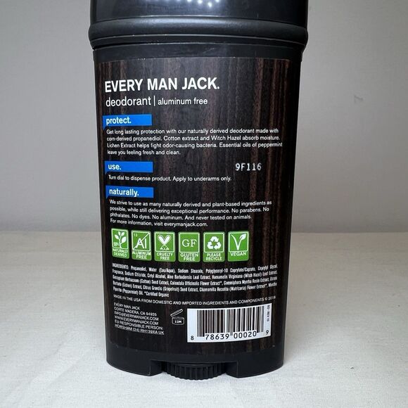 NEW Every Man Jack Signature Mint Aluminum Free Naturally Deodorant 3 oz Vegan - Picture 3 of 4